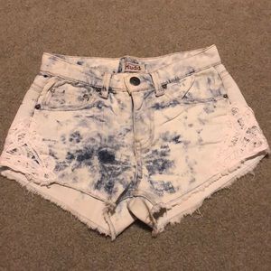 Acid wash denim shorts with lace cut out